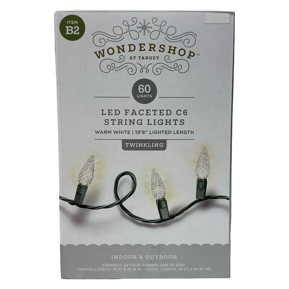 Wonder Shop Warm White 60CT LED C6 String End to End Lights Indoor Outdoor 19'8